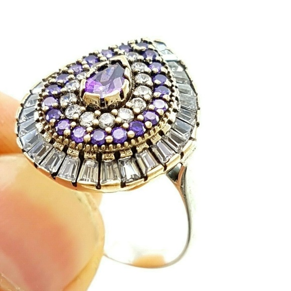 Turkish Amethyst .925 Sterling Silver Ring SZ 8.5 - Picture 2 of 6